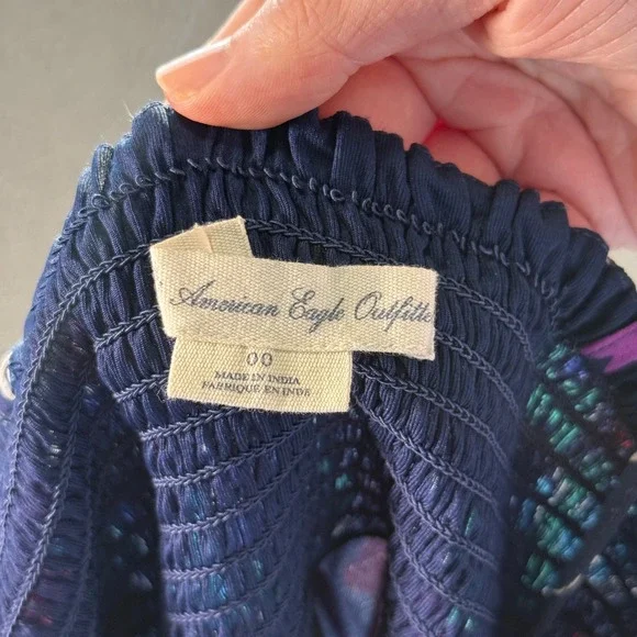 Vintage American Eagle Floral Ruffle Tiered Mini Dress Womens XS Navy Blue - Picture 3 of 3